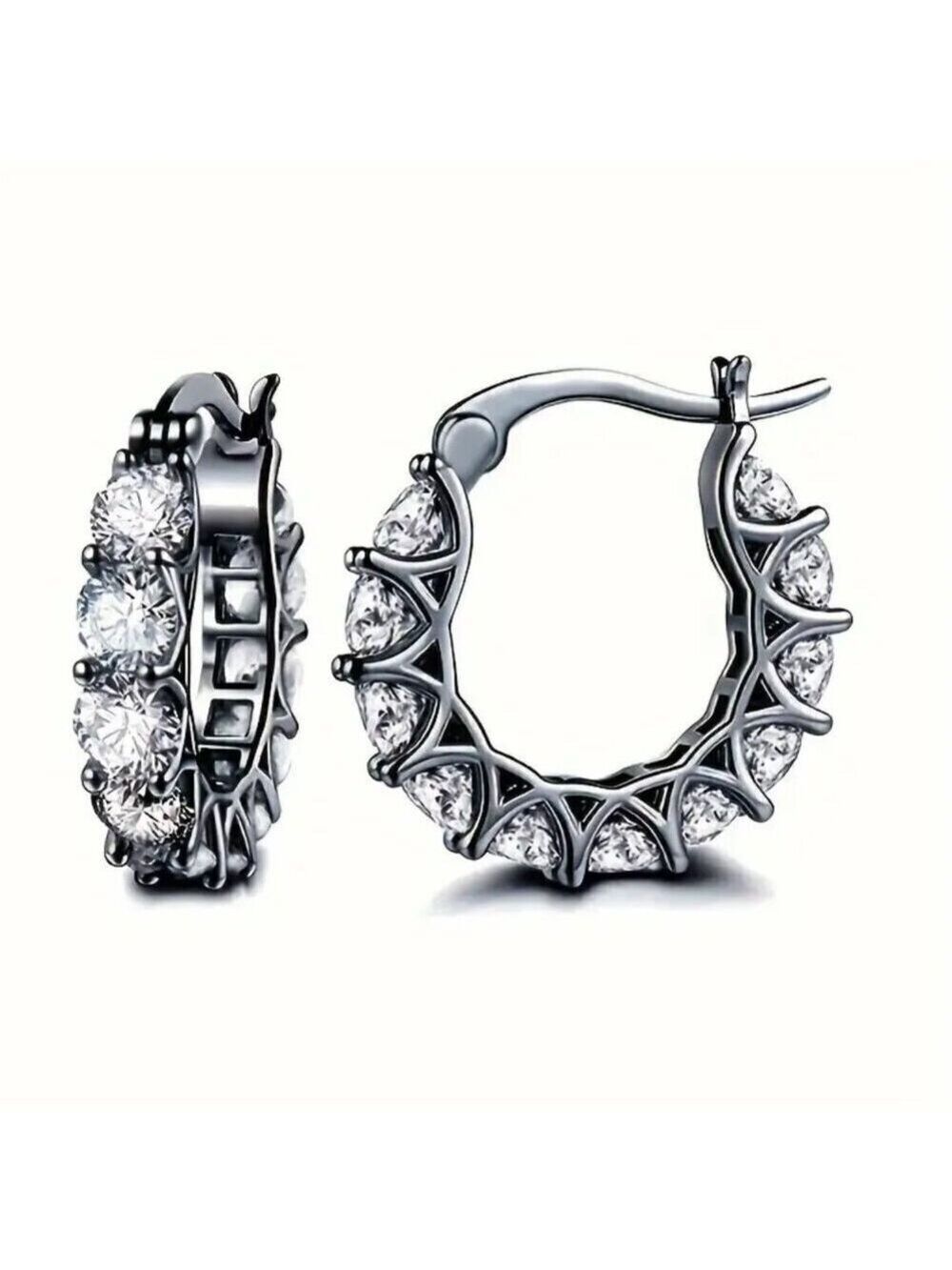 Huggie Hoop MAJOR BLING Earrings #1423 black tone clear stone
